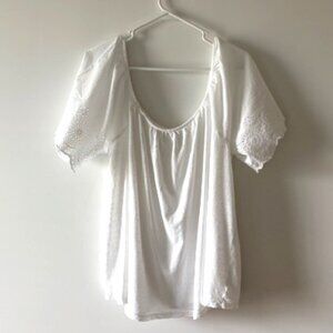 Crown & Ivy White All Cotton Top with Eyelet Flutter Sleeves